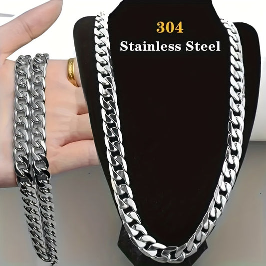 YANHUI 304 Stainless Steel Cuban Chain Necklace - Water Resistant, Hypoallergenic, Fashionable Gift for Men, Perfect for Parties