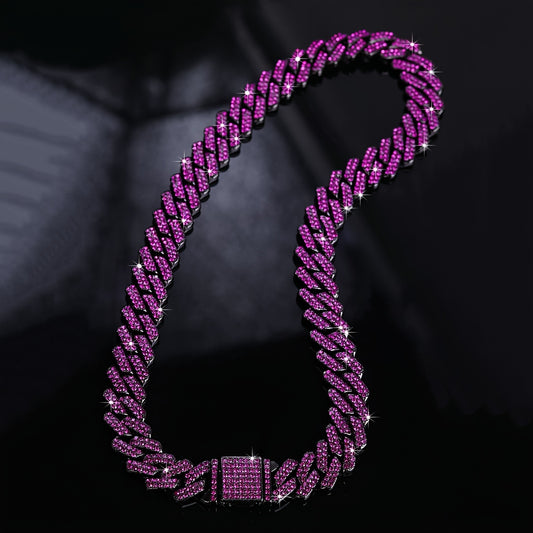 [1pc Iced Out Cuban Chain] 1pc Iced Out Shiny Rhinestone Cuban Chain Necklace/Bracelet, Men's Hip Hop Jewelry