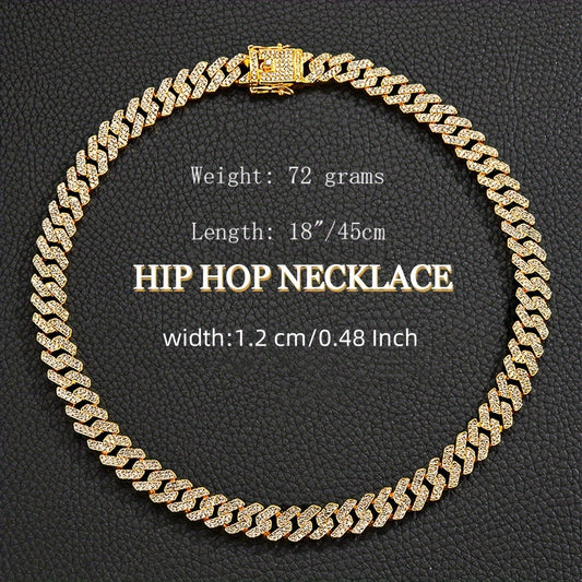 [High Quality Rhinestone Cuban Chain] Cuban Chains, shiny Cuban chain necklace jewelry, men's Bling hip-hop, Father's Day gifts, High quality rhinestone Neckiace Bracelet Ceometry Cuban Chain Neckiace Hip Hop Fashion Hip Hop