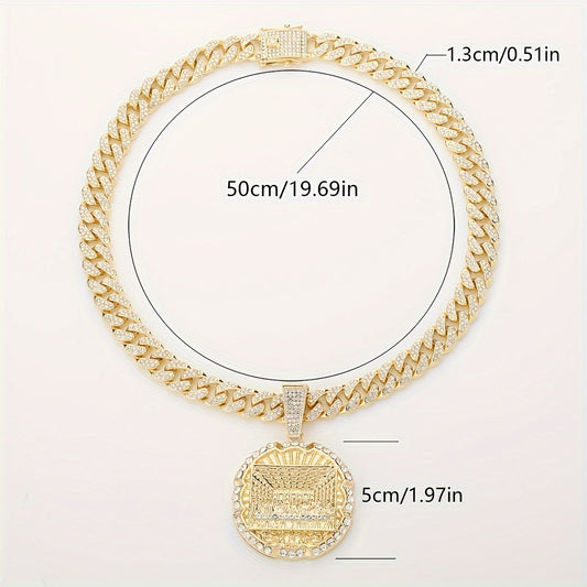 [Fashionable Cuban Chain Necklace] Cuban Chain Necklace Set - Synthetic Zirconia Pendant with The Last Supper Painting - Fashionable Jewelry for Men and Women - Gift Box